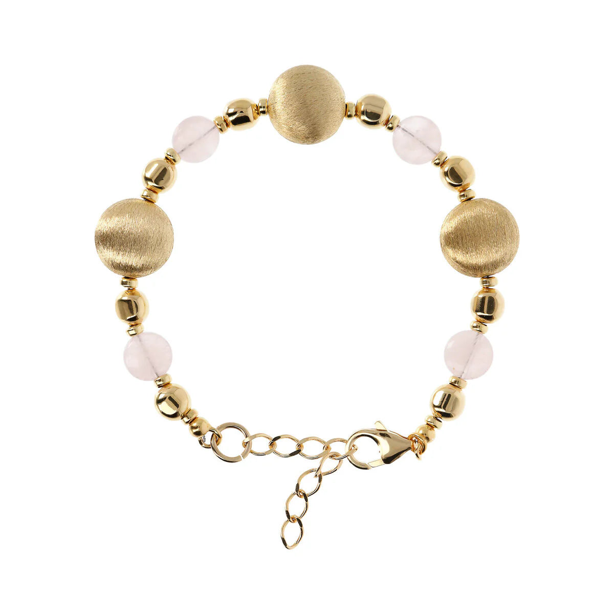 Etrusca - Bracciale con Sfere Golden Elemento Satinato e Pietra Naturale Quarzo