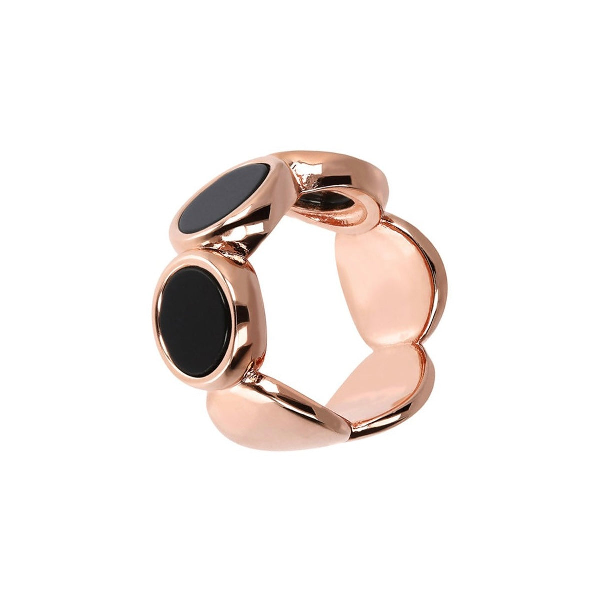 Bronzallure - Anello Alba Rose Gold con Dischi di Onice nero