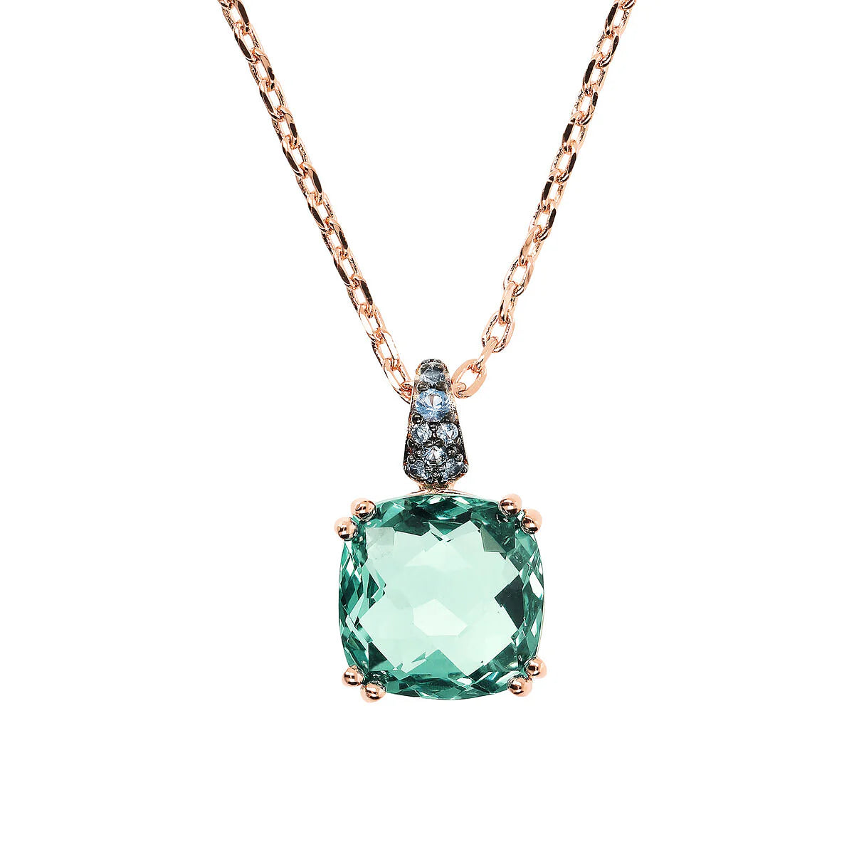 Bronzallure - Collana Catena Rolo con Prisma Gem Quadrata e Pavé