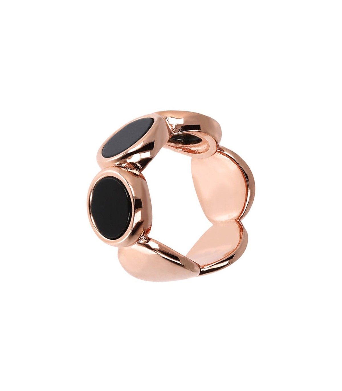 Bronzallure - Anello Alba Rose Gold con Dischi di Onice nero